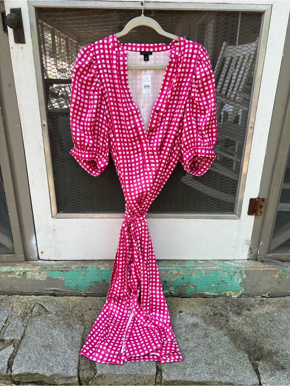 Ann Taylor Pink Gingham Wrap Maxi Dress